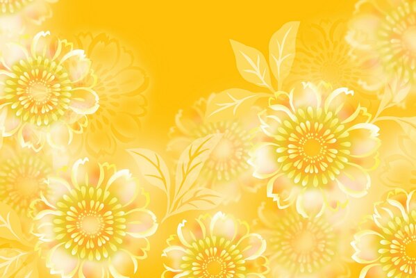 Желтая картинка с узорами и цветами