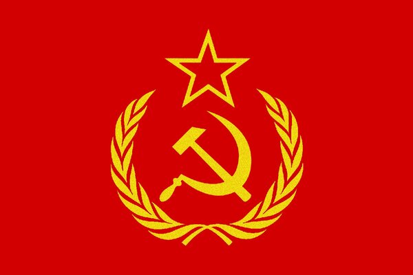 The sign of the USSR. Hammer and sickle. Red background and yellow signs