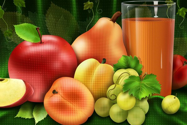 Still life with fruit and a glass of juice