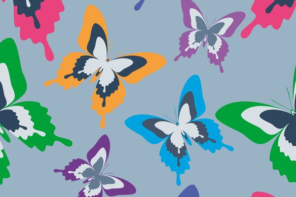 Colorful butterflies on a gray background