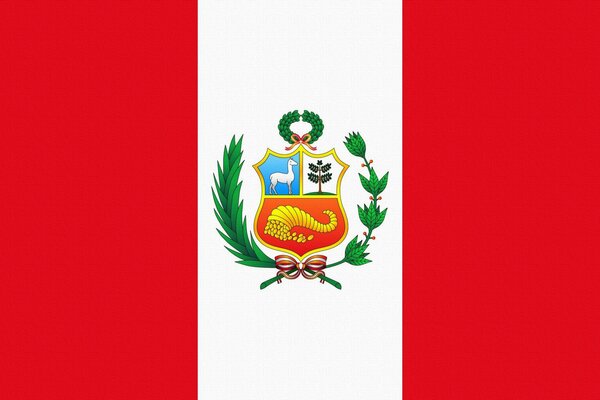 The flag of Peru is white and red with a coat of arms