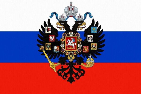 Armoiries de la Russie sur fond de drapeau de la Russie