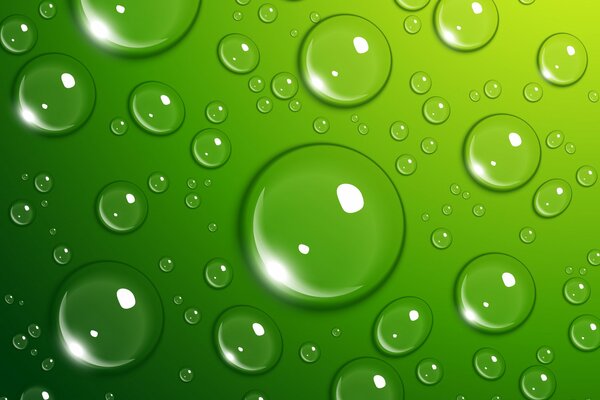 Gotas de agua sobre fondo verde