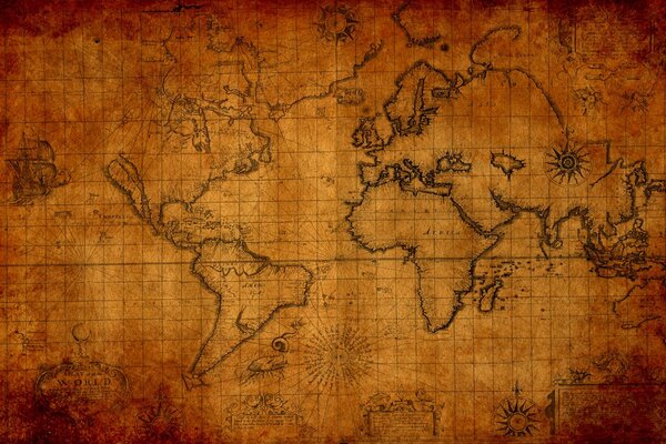 Rappresentazione grafica di una mappa del mondo invecchiata e non completa