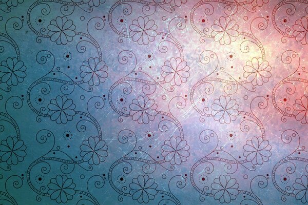 Abstract patterns with flowers on a lilac background