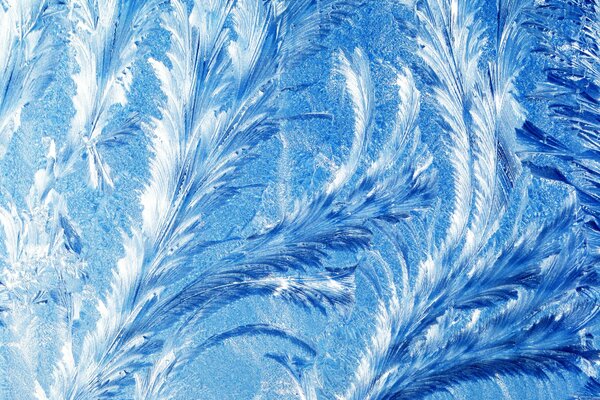 Frosty pattern on blue ice