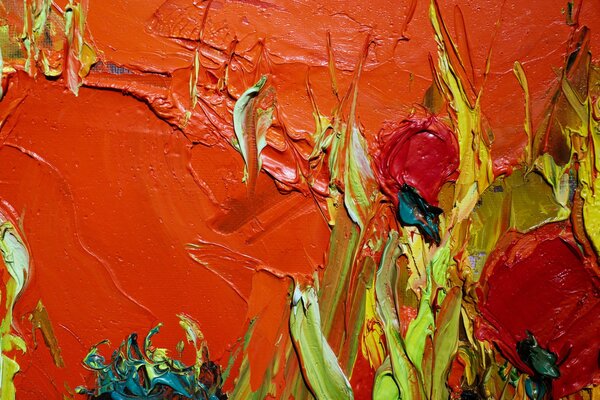 Image of mixed oil paints, red background