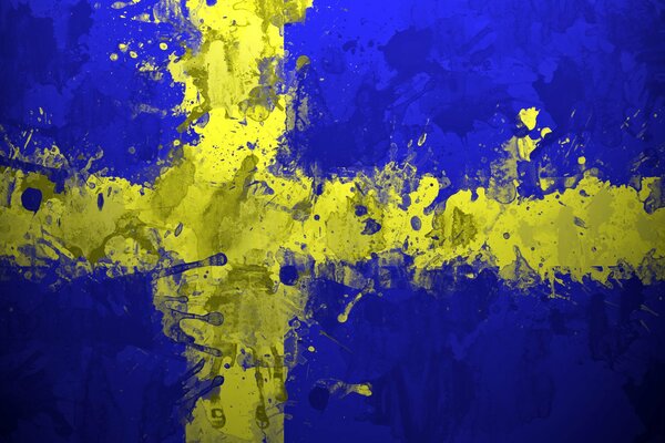 Flagge von Schweden mit breiten Pinselstrichen gemalt