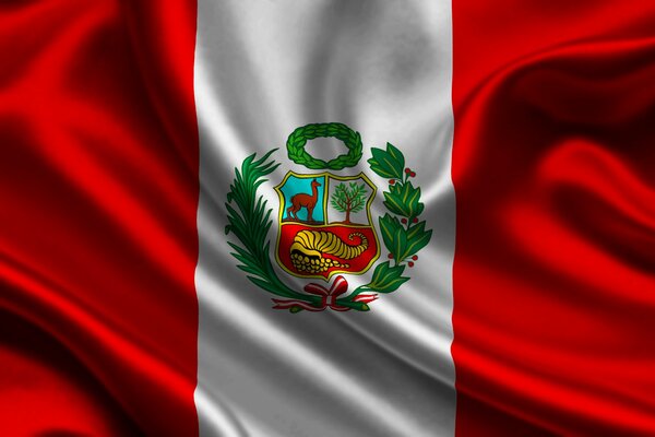 The red and white flag depicts the coat of arms of Peru