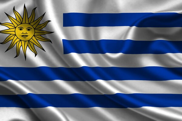 Soleil de drapeau uruguayen avec rayures blanches et bleues