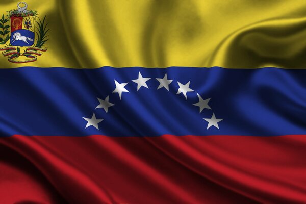 Bandera colorida brillante de Venezuela con el escudo de armas