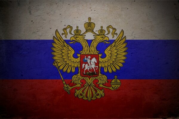 Tricolore-bandiera della Russia con stemma
