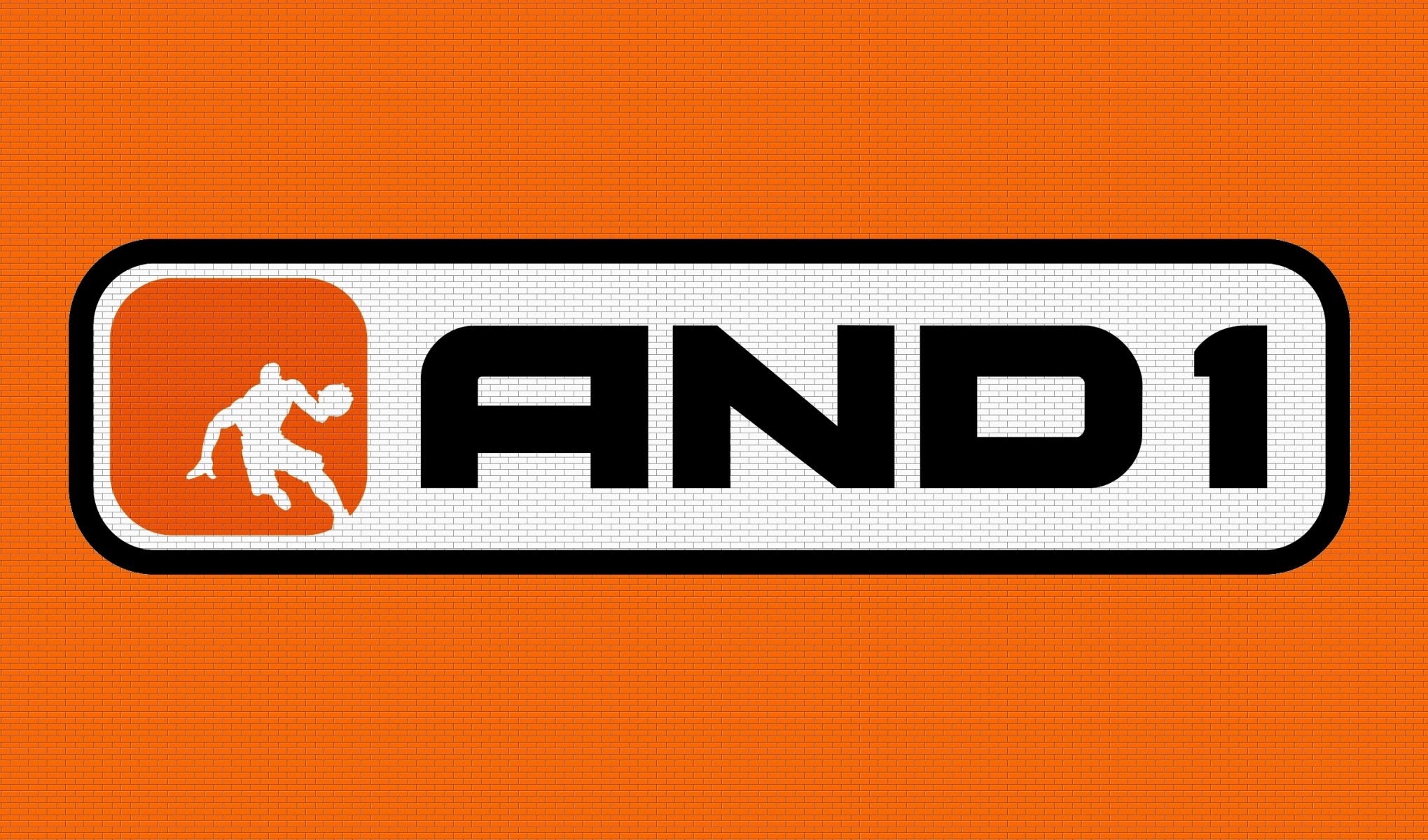 and1 logo firma koszykówka pomarańczowy tekstury tło ściana cegła
