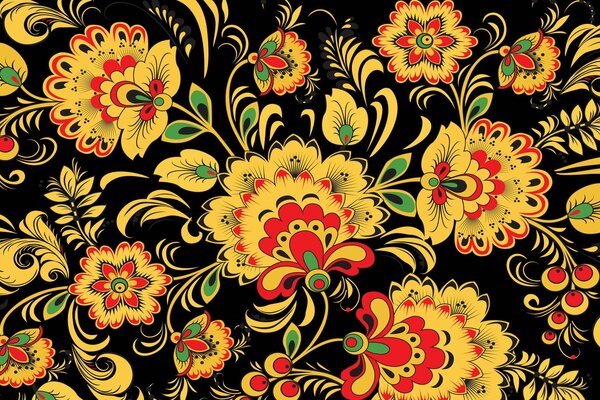 Russian Khokhloma with yellow flowers