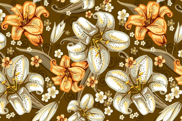 Pattern of large white and yellow lilies