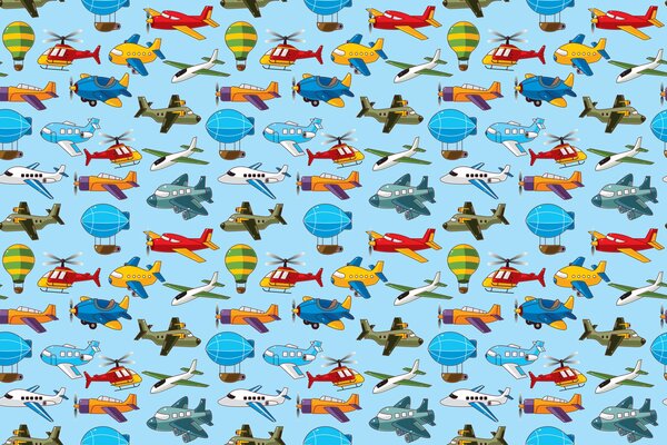 Textured children s background with airplanes helicopters and airships