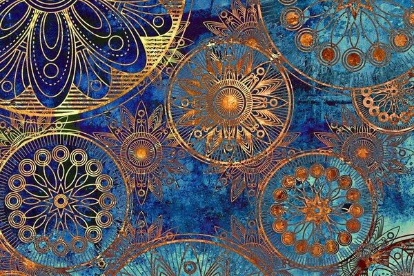 Motifs Vintage sur les murs-fond bleu
