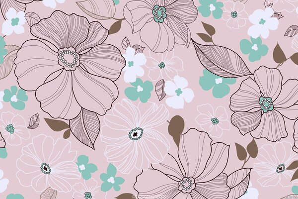 Delicate background of pink wallpaper with large flowers