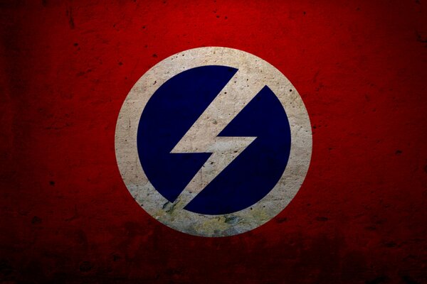 Okrągłe logo na czerwonym tle
