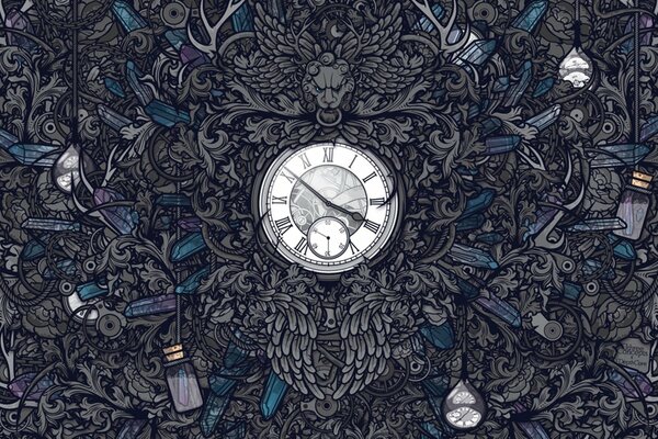 Vintage clock on a gray background