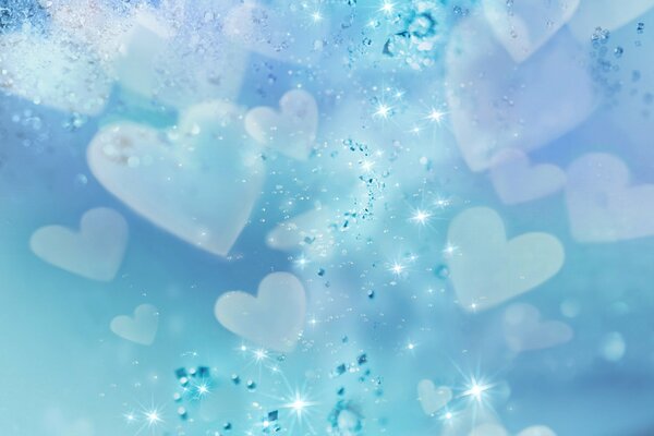 Fond bleu avec des paillettes et des coeurs