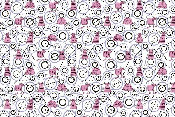 Pink cats with black and lilac circles