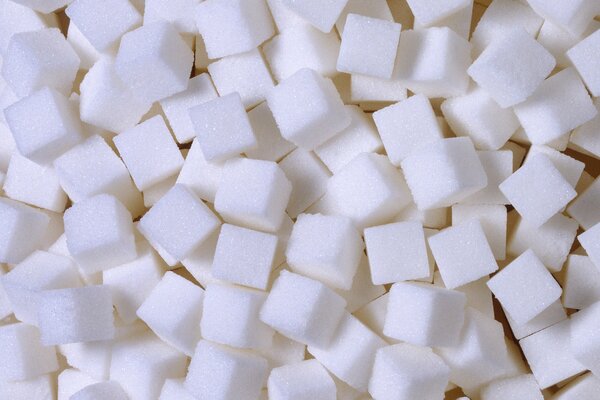 White cubes of refined sugar