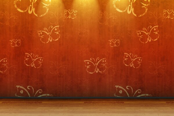 Brown wallpaper with yellow butterflies