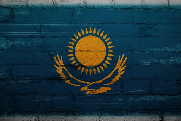 Drapeau Du Kazakhstan. Textures sur le mur