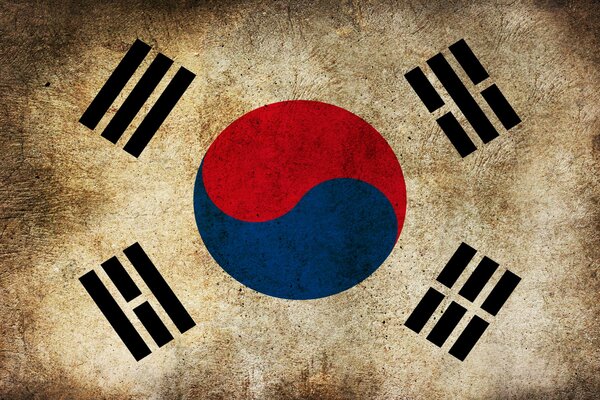 Fantastically aged flag of South Korea