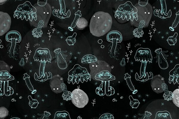 Cute jellyfish on a black background