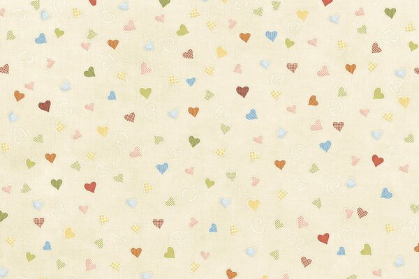 Confeti de corazones multicolores sobre fondo beige