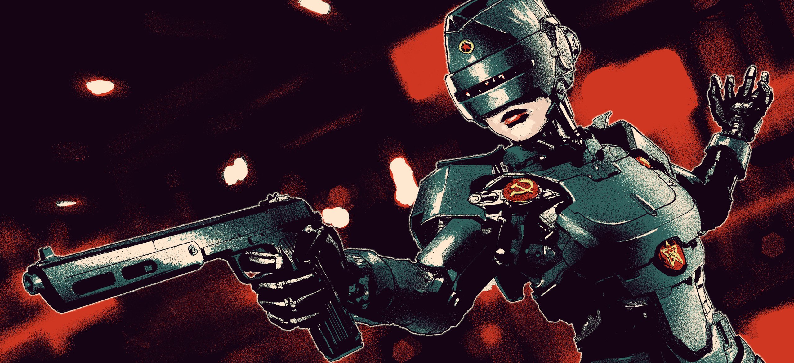 robocop fille de robot pistolet urss fan art union soviétique casque