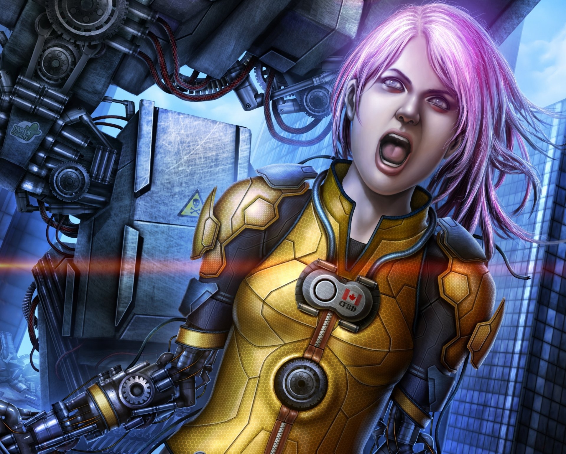 chica rosa pelo grito cyborg ficción cara