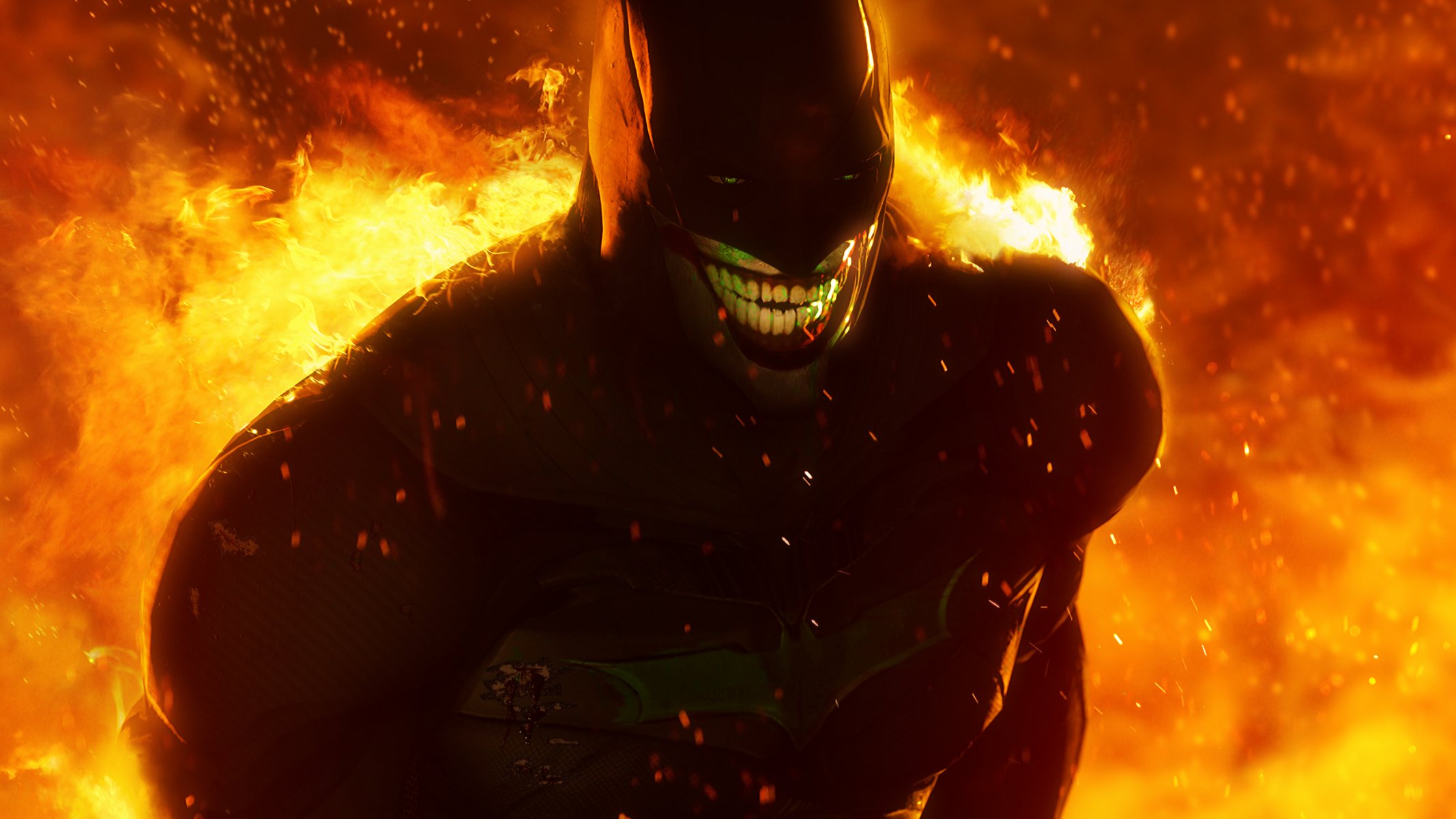 batman ds fan art bromista sonrisa máscara fuego