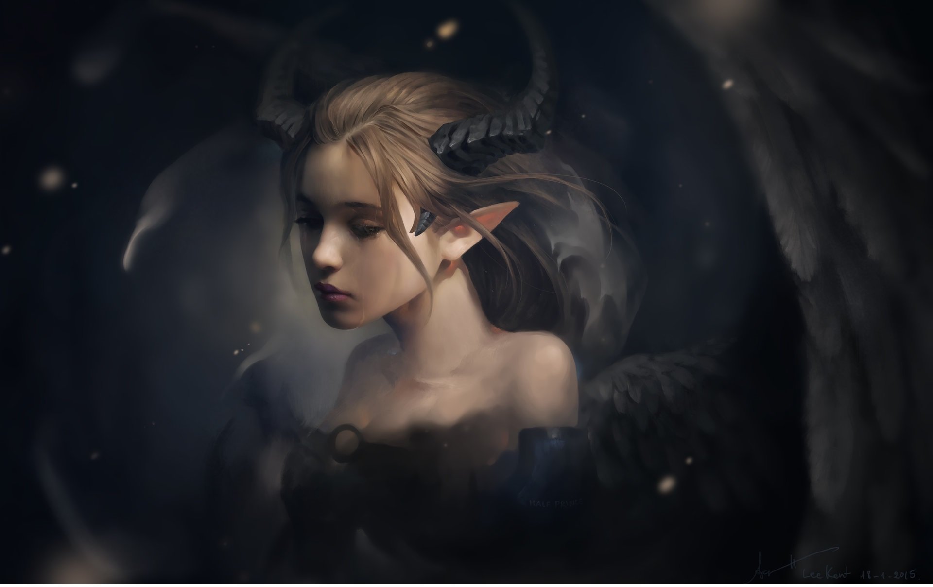 art fantasy girl wings mood sadness tear