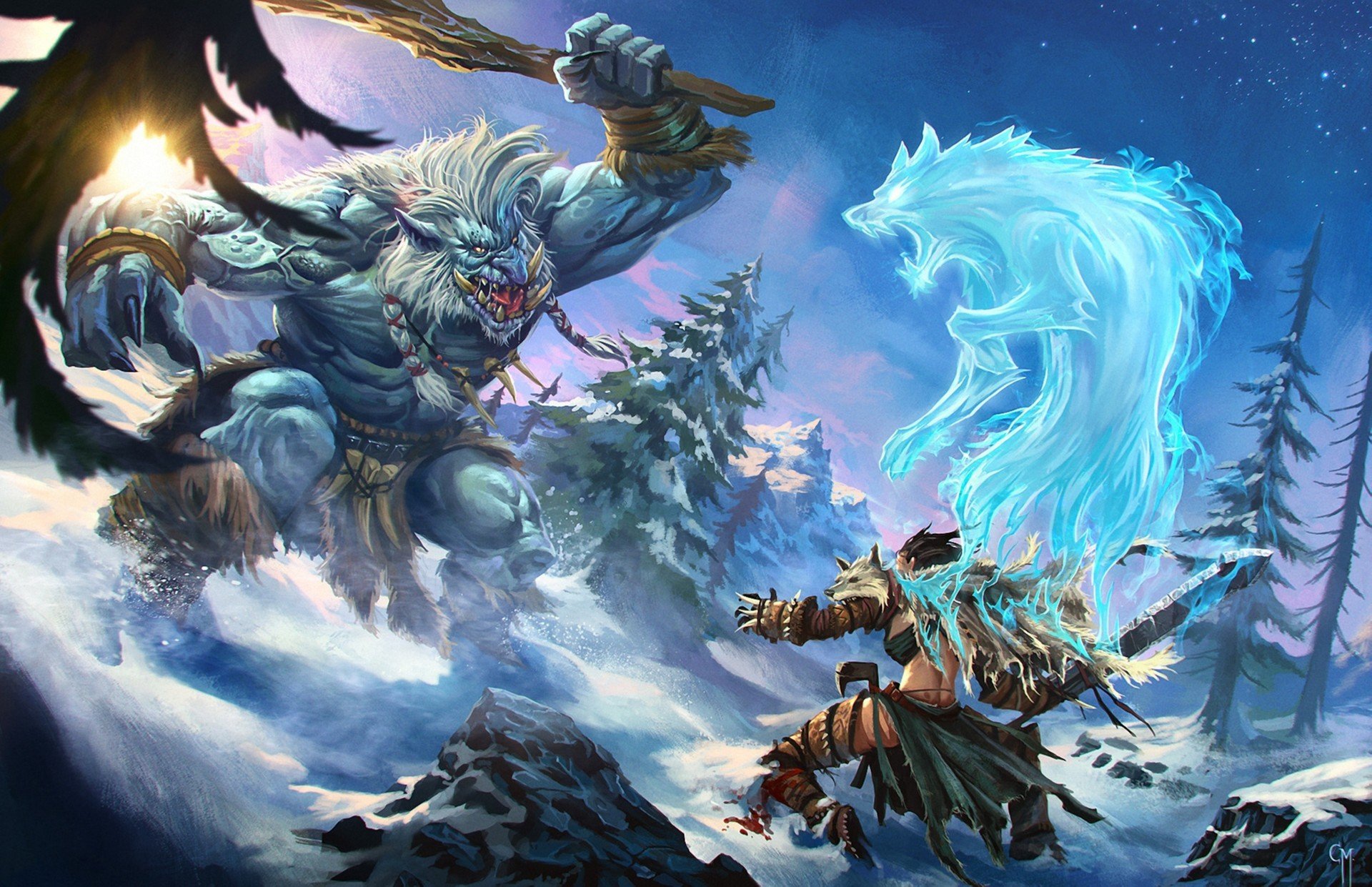 art fantasy bataille monstre guerrier esprit neige