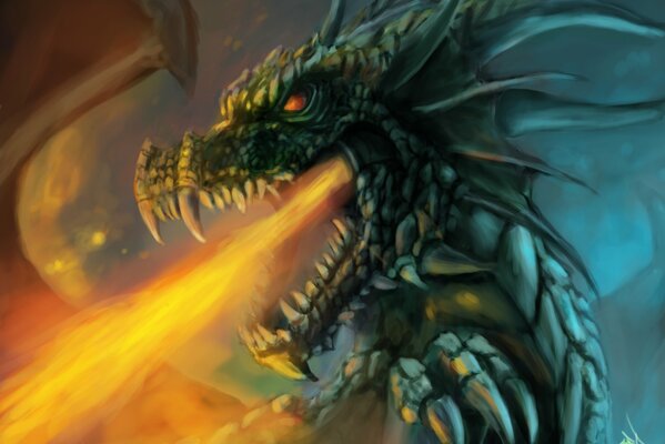 Dragon exhaling fire art