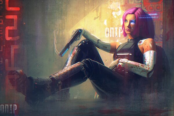 Cyborg girl after a fight with a ufo