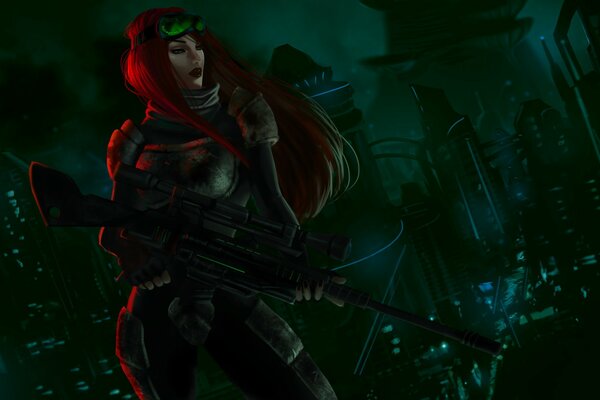 Red-haired sniper girl from the special ops