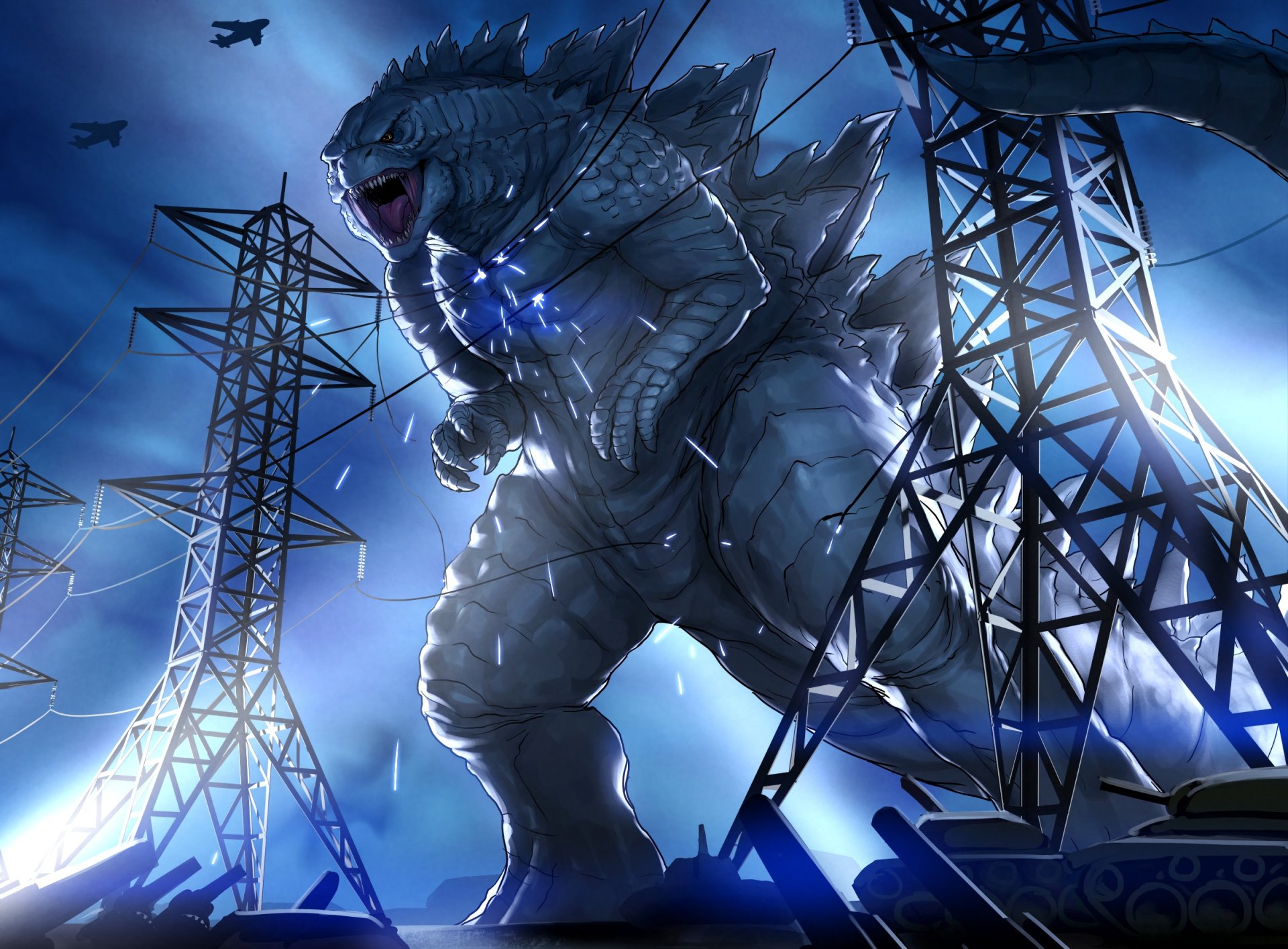 godzilla tanks monster mutant giant art