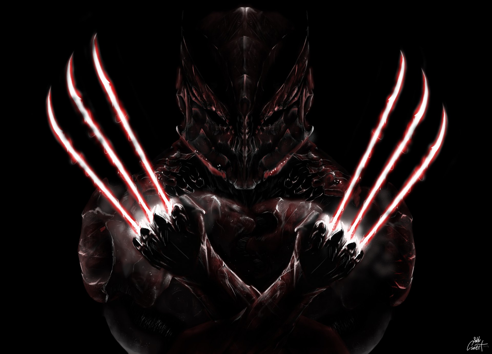 fiction art armour mask wolverine logan claws black background