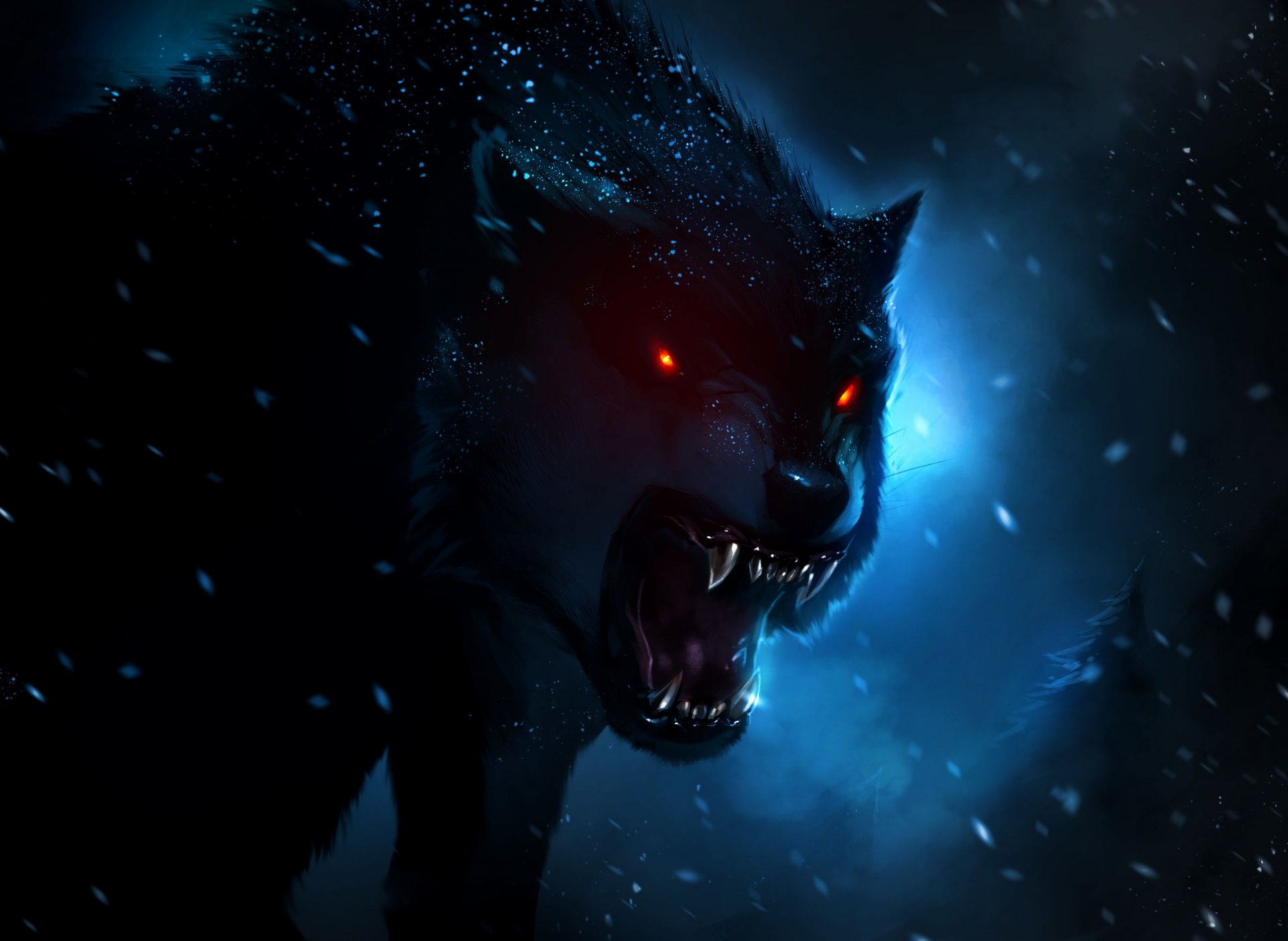 evil hunter dark night art wolf