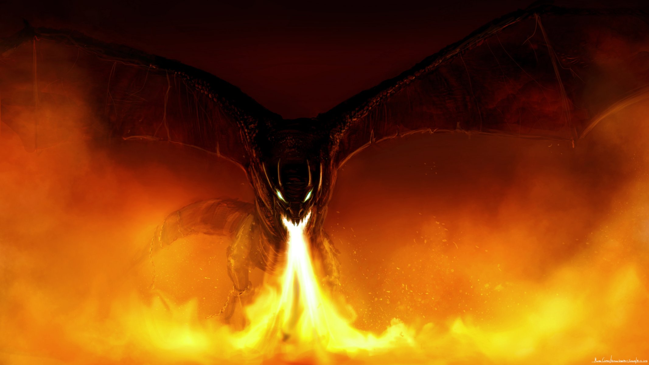 fiction art dragon fire-breathing fall wing