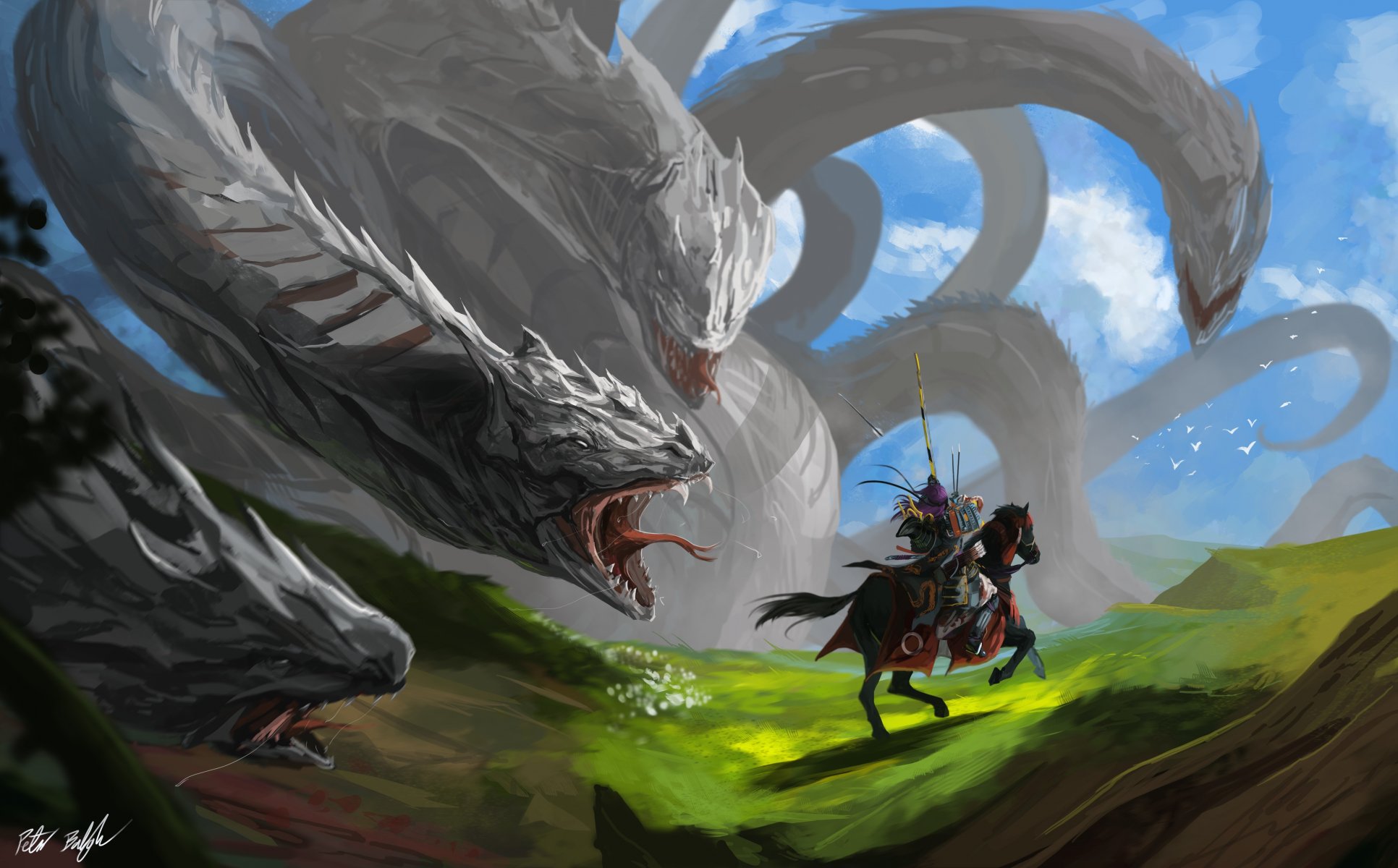 art battle monster giant hydra horseman weapon