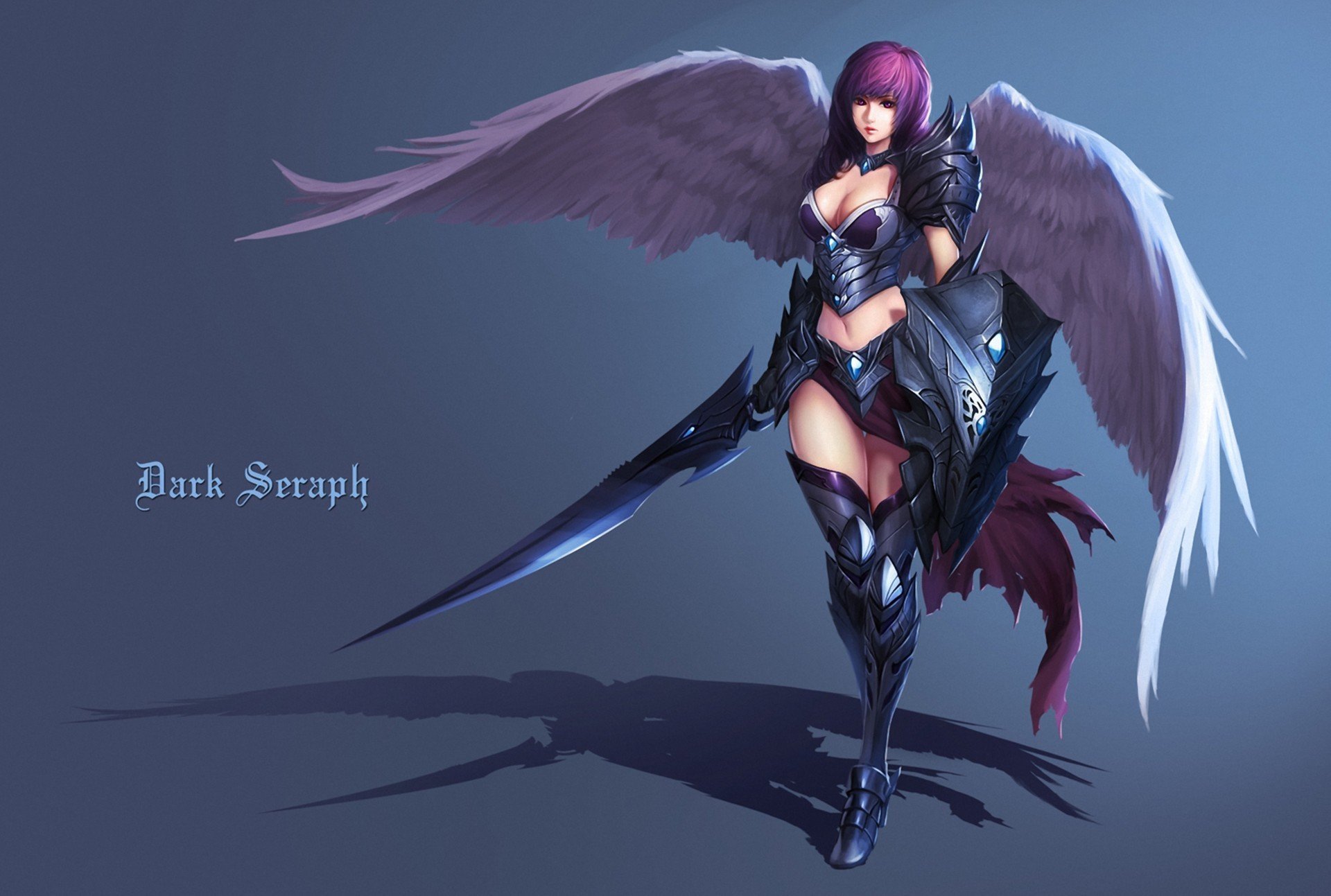 girl wings background fantasy sword shield