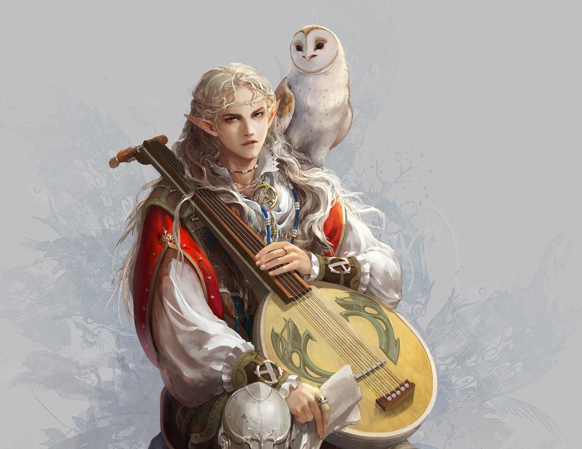 art guy elf ears bard lute owl poultry