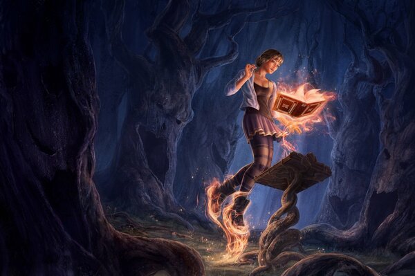 Ragazza libro magico e magia