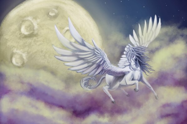 Pegasus animal fantastique dans le ciel avec des nuages