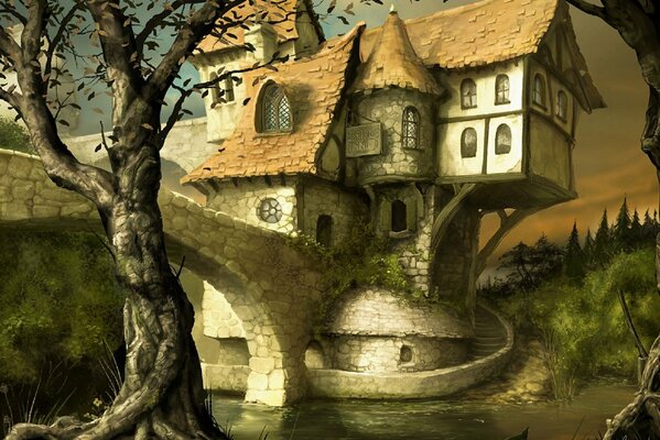 Fantasy worlds, fairy house, graphics